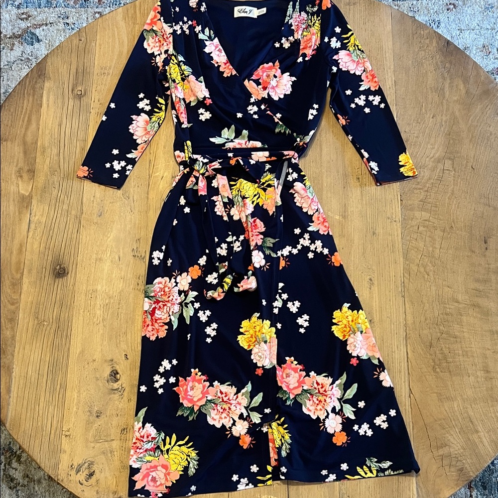 Vici Midnight Blue Floral Wrap Dress